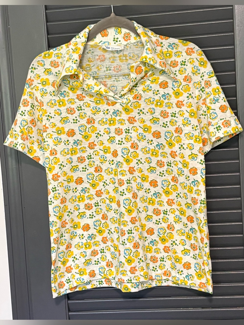 Vintage 1970โs Sears Floral Polo in Cream, Yellow & Orange
